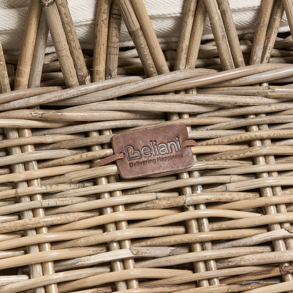 Poltrona da giardino in rattan naturale con cuscini dello schienale in cotone bianco sporco per interni ed esterni