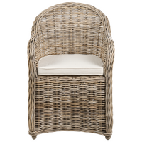 Poltrona da giardino in rattan naturale con cuscino di seduta in cotone bianco sporco per interni ed esterni