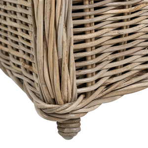Poltrona da giardino in rattan naturale con cuscino di seduta in cotone bianco sporco per interni ed esterni
