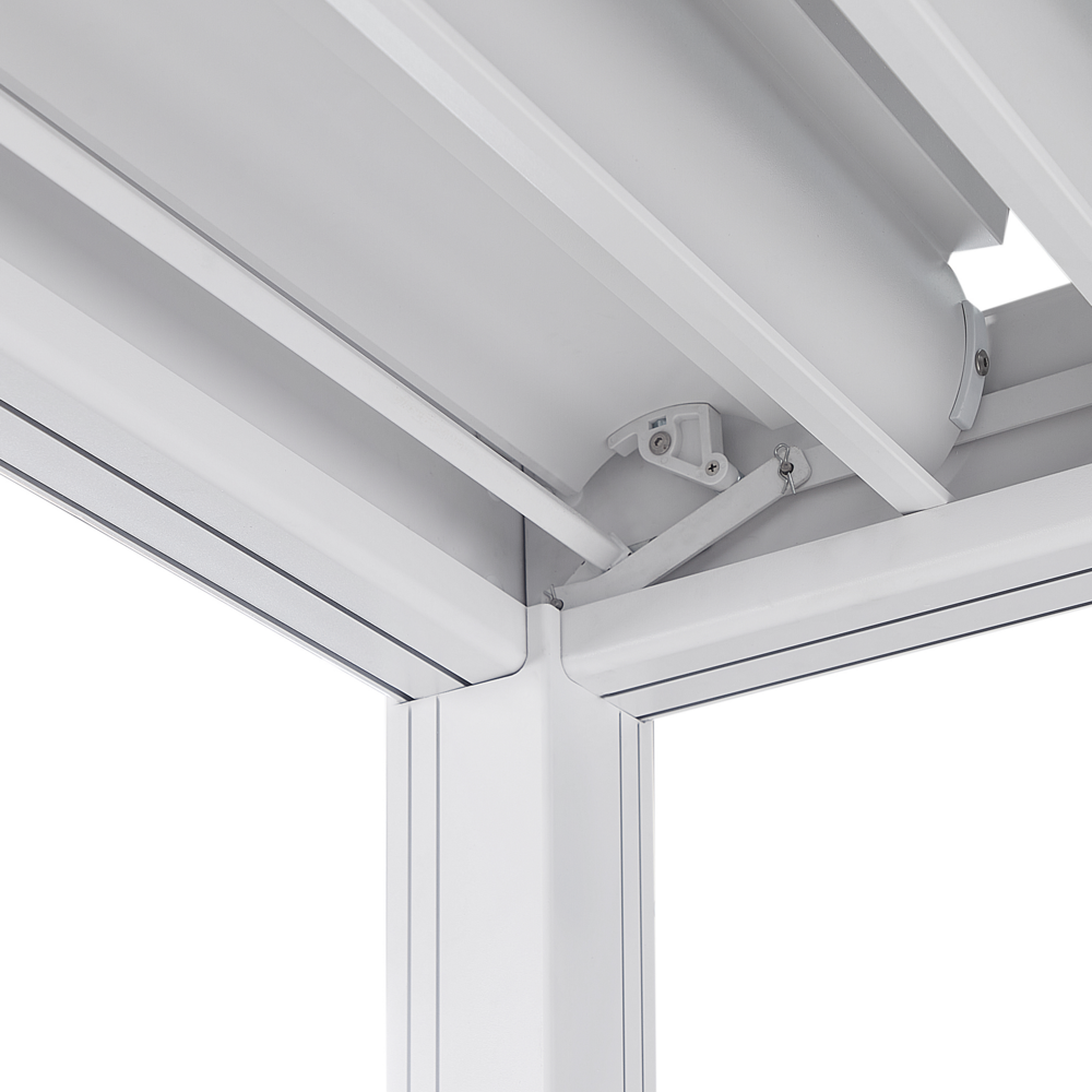 Pergola in metallo bianco con struttura ombreggiante in alluminio 310 x 310 cm Padiglione da giardino moderno e industriale