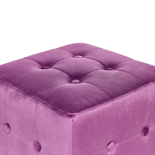 Poggiapiedi Pouf Cubo in Velluto Viola Bottone Tappezzeria Trapuntata