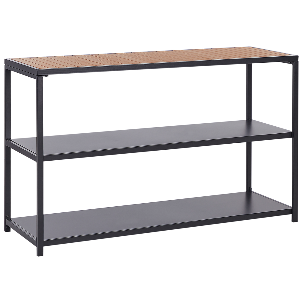 Isola da giardino in acciaio Scaffali in acciaio Base in polipropilene nero e legno chiaro 150x50x90 cm stile elegante
