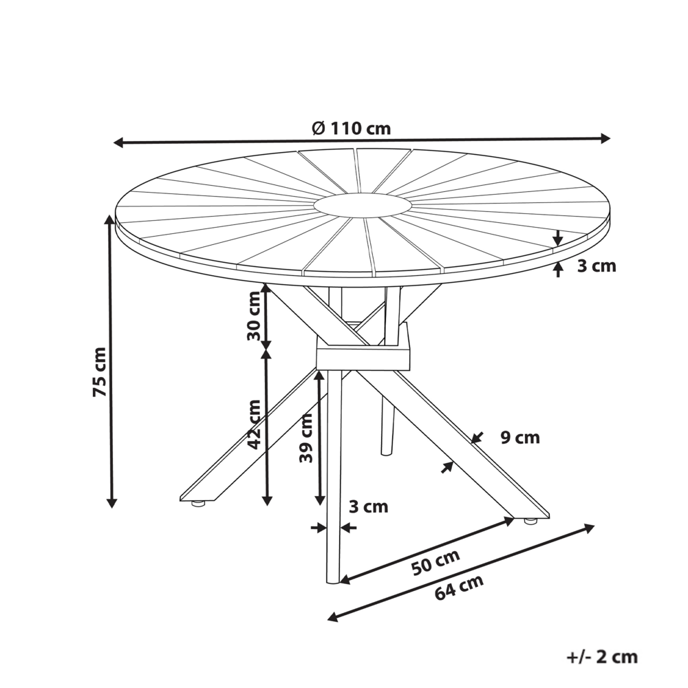 Tavolo da pranzo da giardino in legno chiaro di acacia 110 cm design per interni esterni