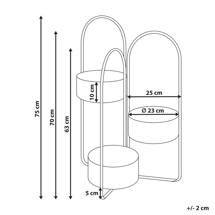 Portapiante per fiori metallo nero rotondo 56 x 26 x 75 cm per interni ed esterni