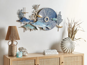 Decorazione murale in ferro blu e oro Arte murale fatta a mano Accessorio moderno