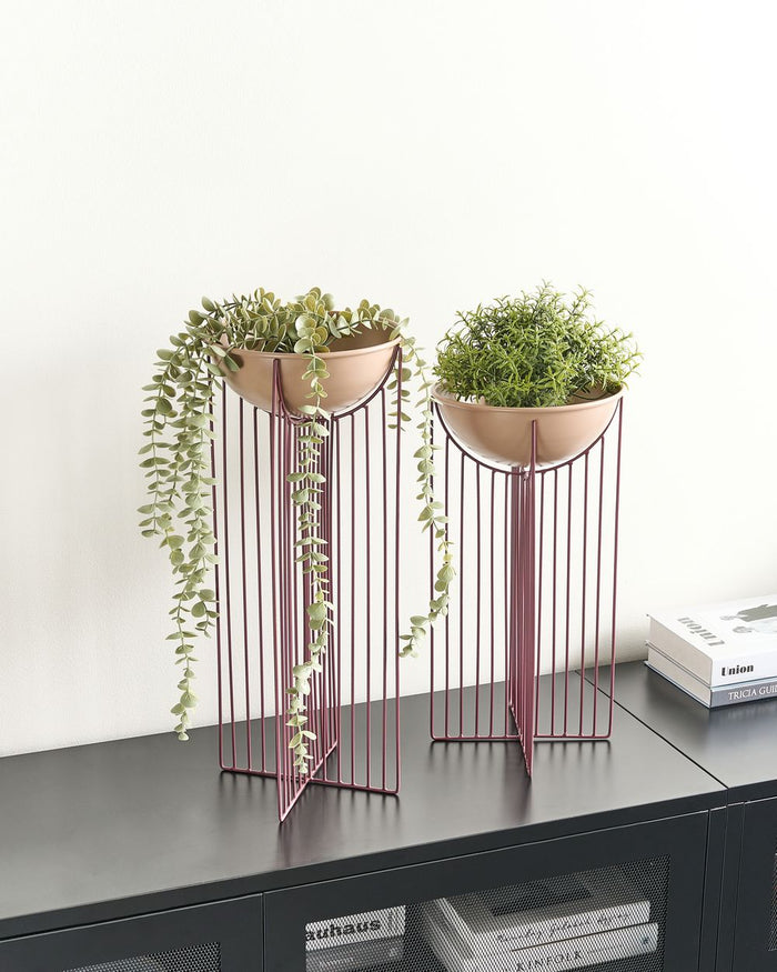 Set di 2 supporti per piante per vaso per fiori rotondo 55/45 cm in metallo rosa per interni ed esterni