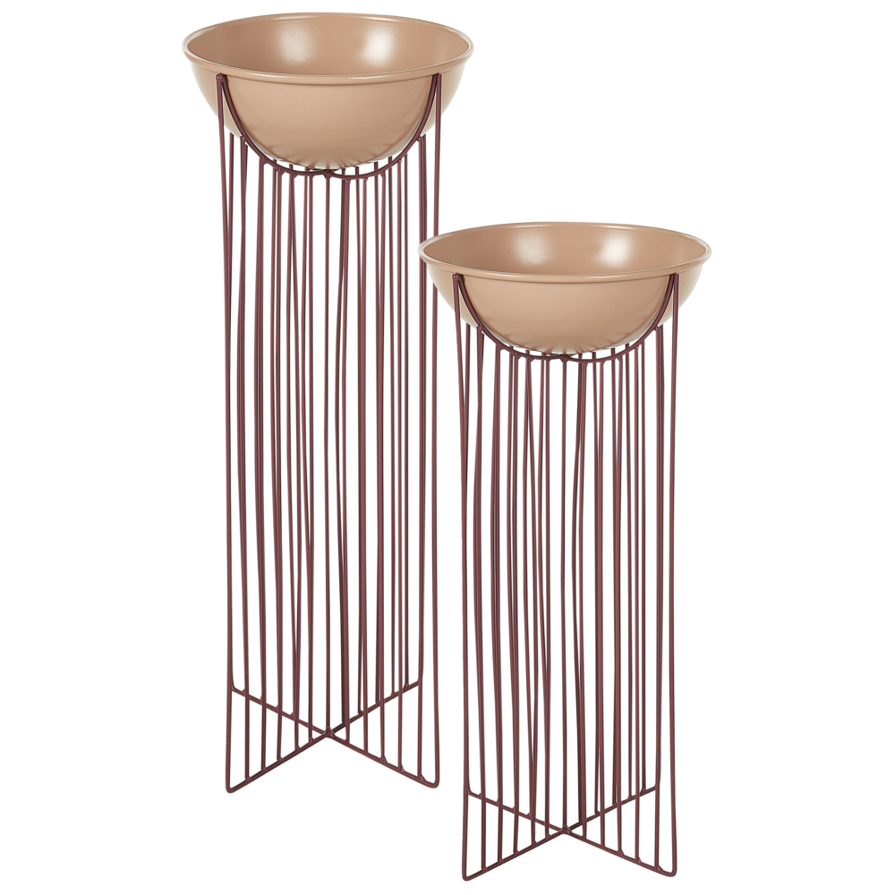Set di 2 supporti per piante per vaso per fiori rotondo 55/45 cm in metallo rosa per interni ed esterni