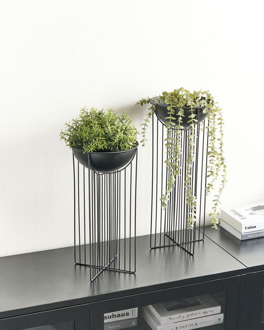 Set di 2 supporti per piante per vaso per fiori rotondo 55/45 cm in metallo nero per interni ed esterni