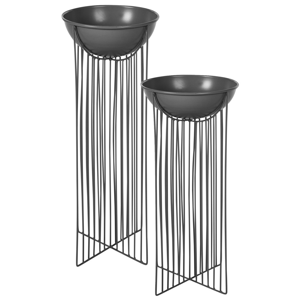 Set di 2 supporti per piante per vaso per fiori rotondo 55/45 cm in metallo nero per interni ed esterni