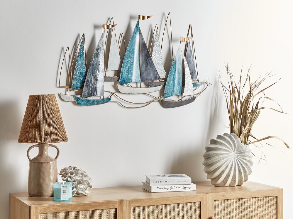 Decorazione murale in ferro blu e oro Arte murale fatta a mano Accessorio moderno