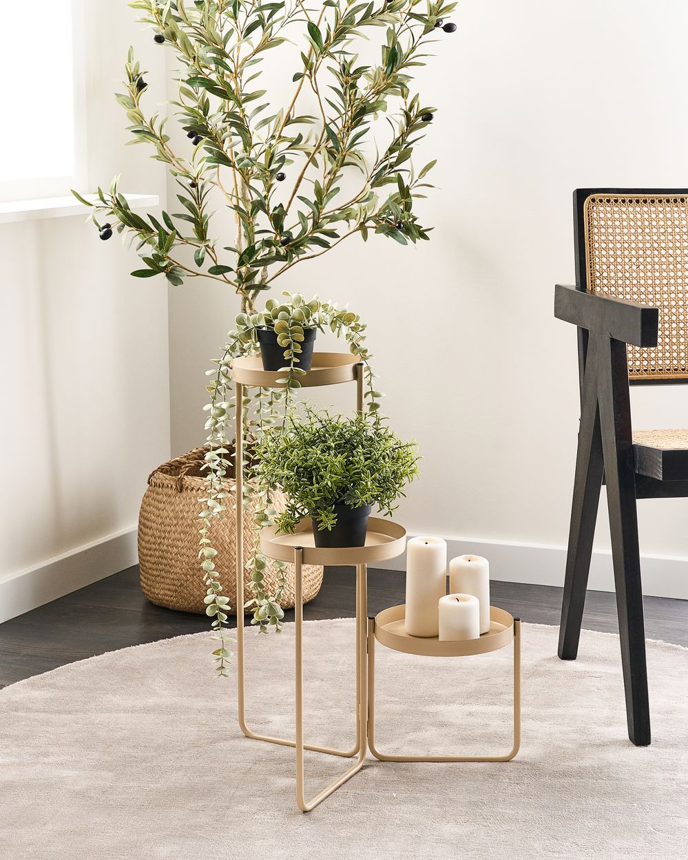 Portapiante per fiori rotondo in metallo beige 21 x 42 x 60 cm per interni ed esterni