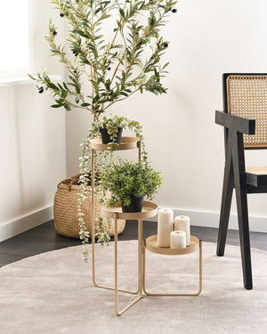 Portapiante per fiori rotondo in metallo beige 21 x 42 x 60 cm per interni ed esterni