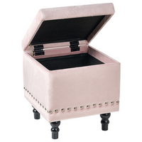 Pouf contenitore in velluto rosa pastello poggiapiedi classico con rivestimento a testa di chiodo trapuntato
