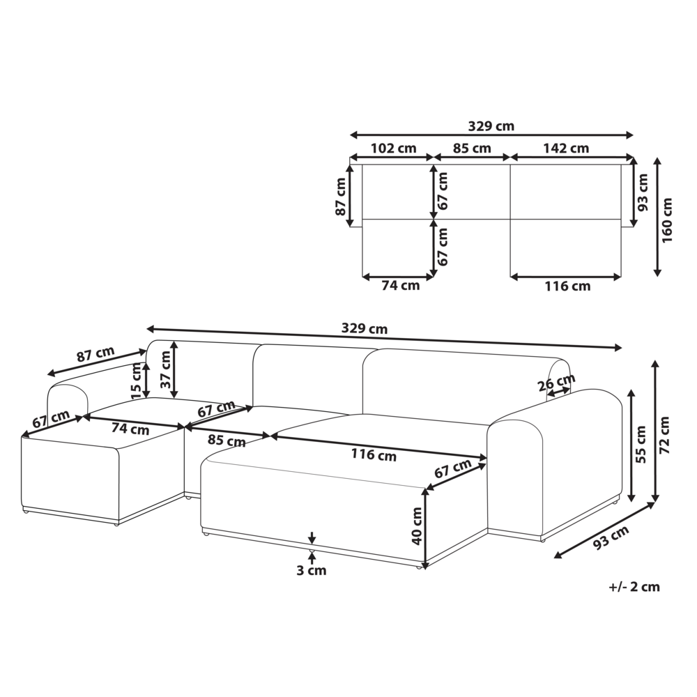 Set da salotto modulare in tessuto per esterni 7 posti reversibili struttura in alluminio beige da giardino