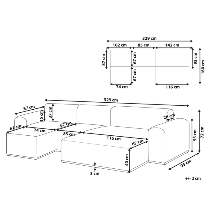 Set da salotto modulare in tessuto per esterni 7 posti reversibili struttura in alluminio beige da giardino