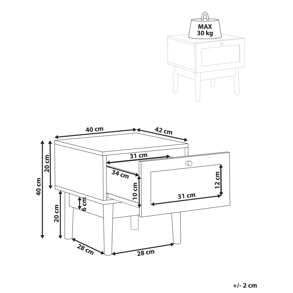 Comodino in legno di pino con cassetto in stile bohémien