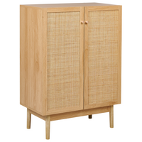 Credenza a 2 ante e 2 ripiani in truciolato di pino chiaro con fronte in rattan stile boho rustico