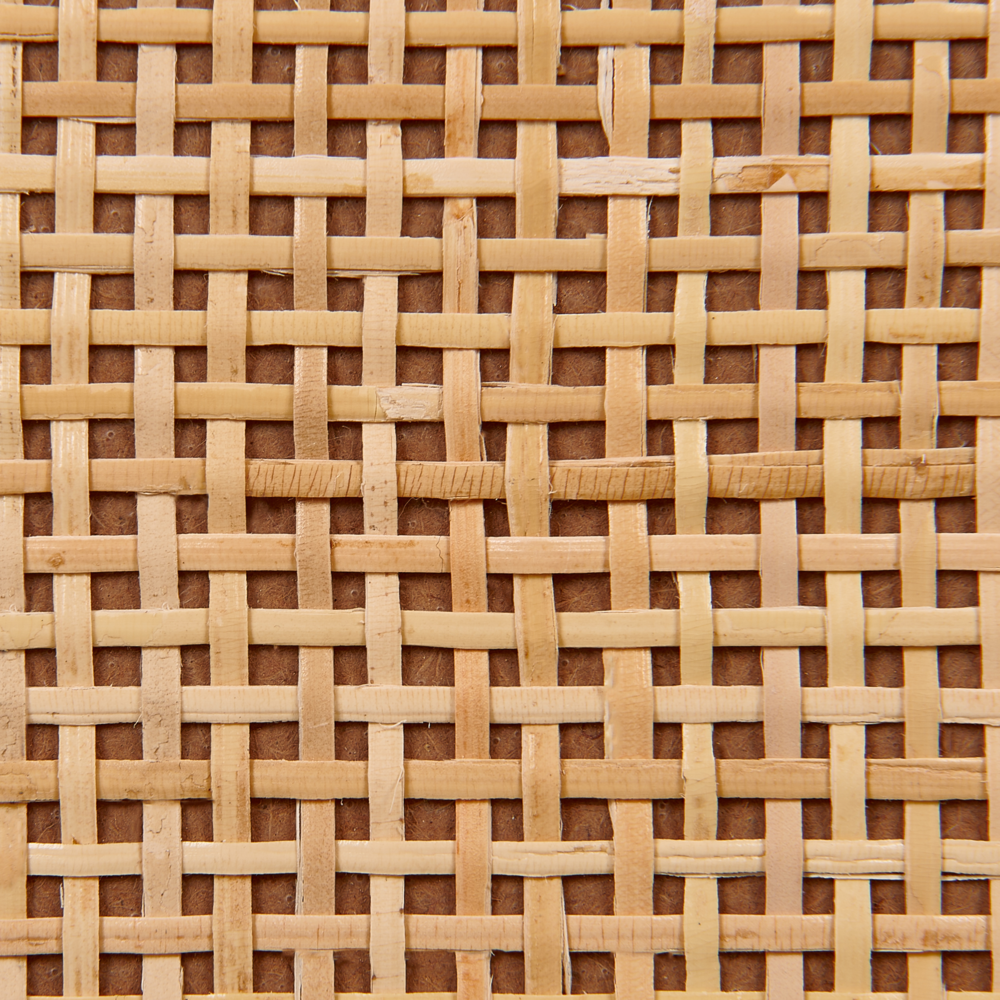 Credenza a 2 ante e 2 ripiani in truciolato di pino chiaro con fronte in rattan stile boho rustico