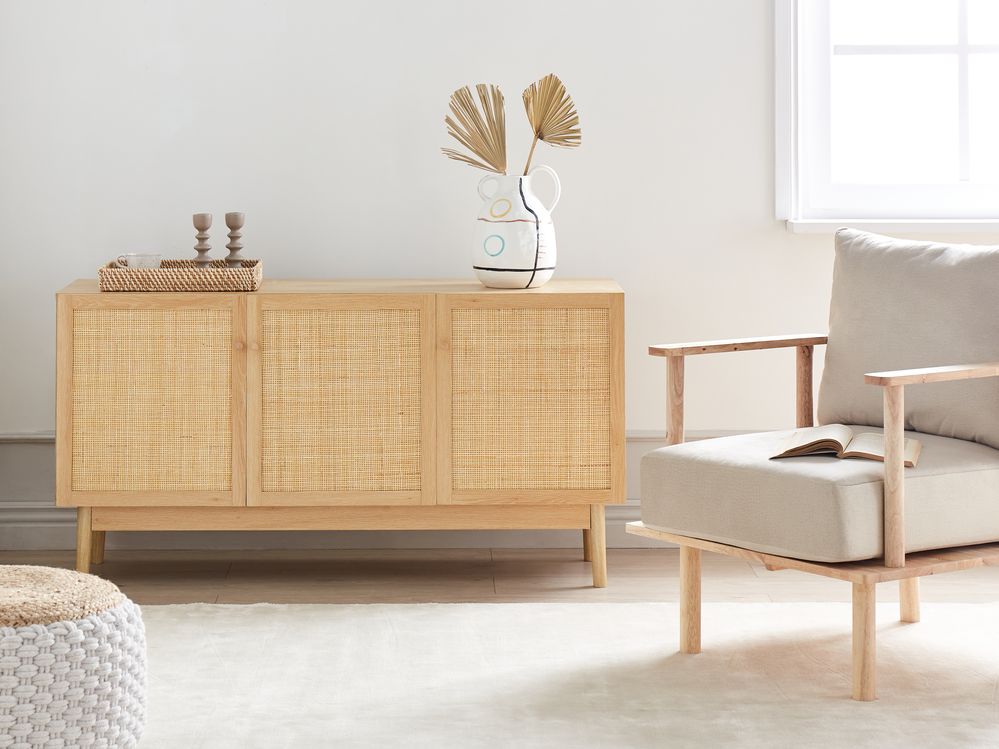 Credenza a 3 ante in truciolato legno chiaro legno di pino stile Boho