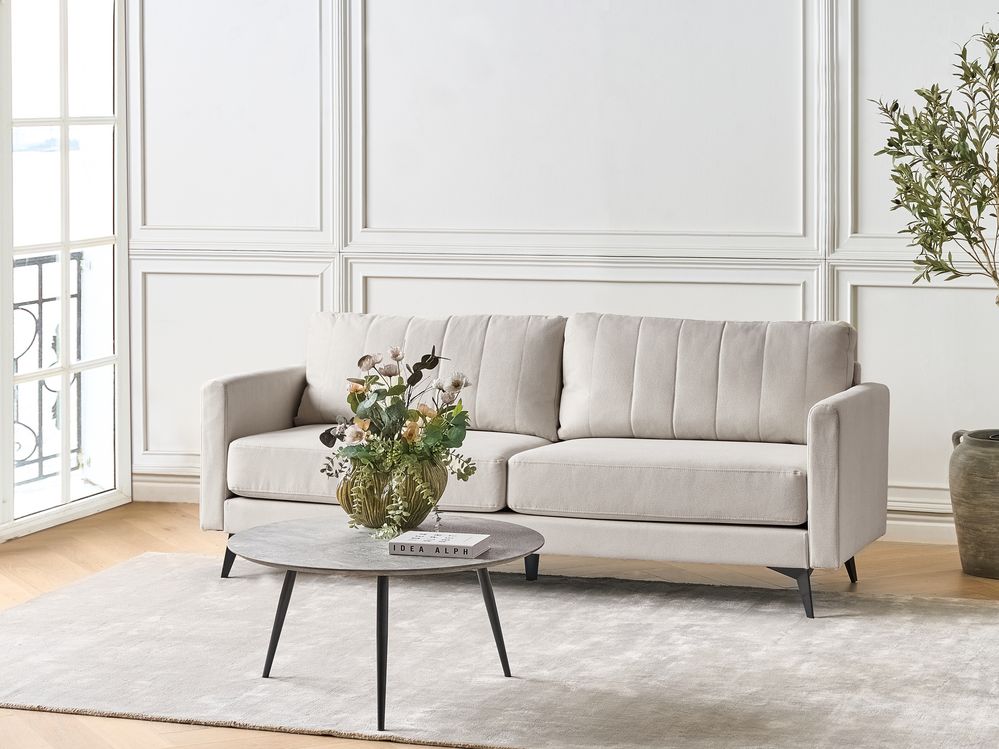 Divano a 3 posti in tessuto Beige chiaro Soggiorno Stile moderno Gambe in metallo