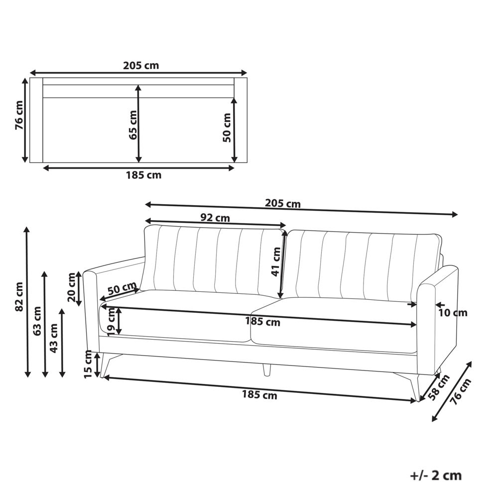 Divano a 3 posti in tessuto Marrone chiaro Soggiorno Stile moderno Gambe in metallo