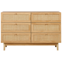 Cassettiera a 6 cassetti in truciolato con frontale in rattan stile boho