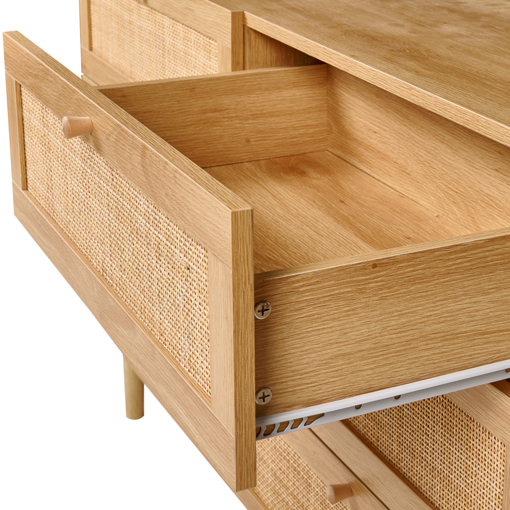 Cassettiera a 6 cassetti in truciolato con frontale in rattan stile boho