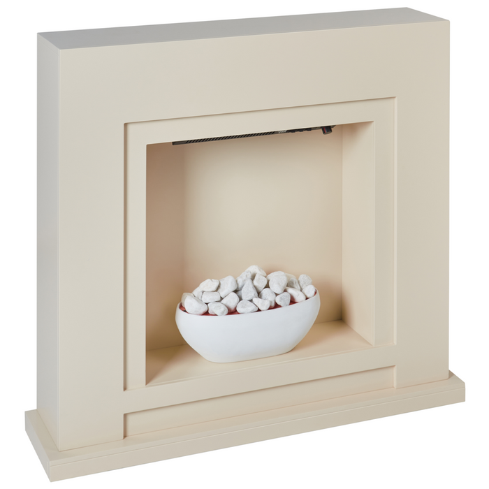 Camino elettrico Riscaldatore Beige MDF Mantello LED Carboni Ciottoli Fuoco Fiamme con Termostato