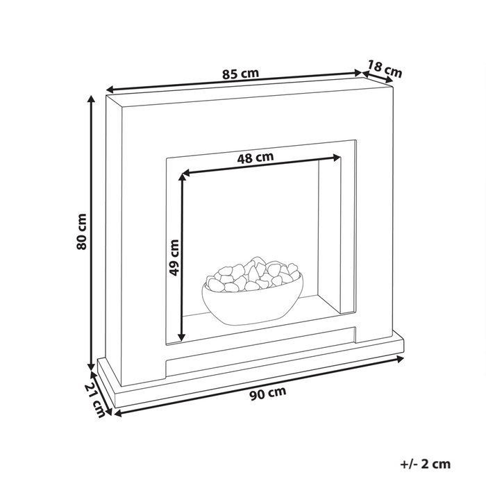 Camino elettrico Riscaldatore Beige MDF Mantello LED Carboni Ciottoli Fuoco Fiamme con Termostato