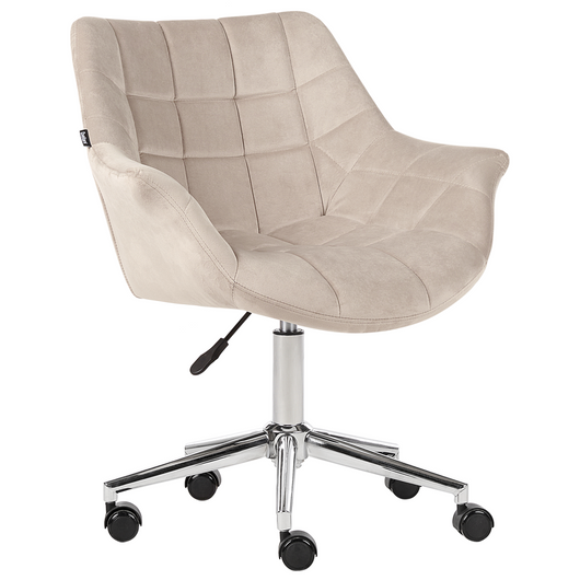 Sedia da ufficio in velluto beige girevole regolabile in altezza stile moderno home office