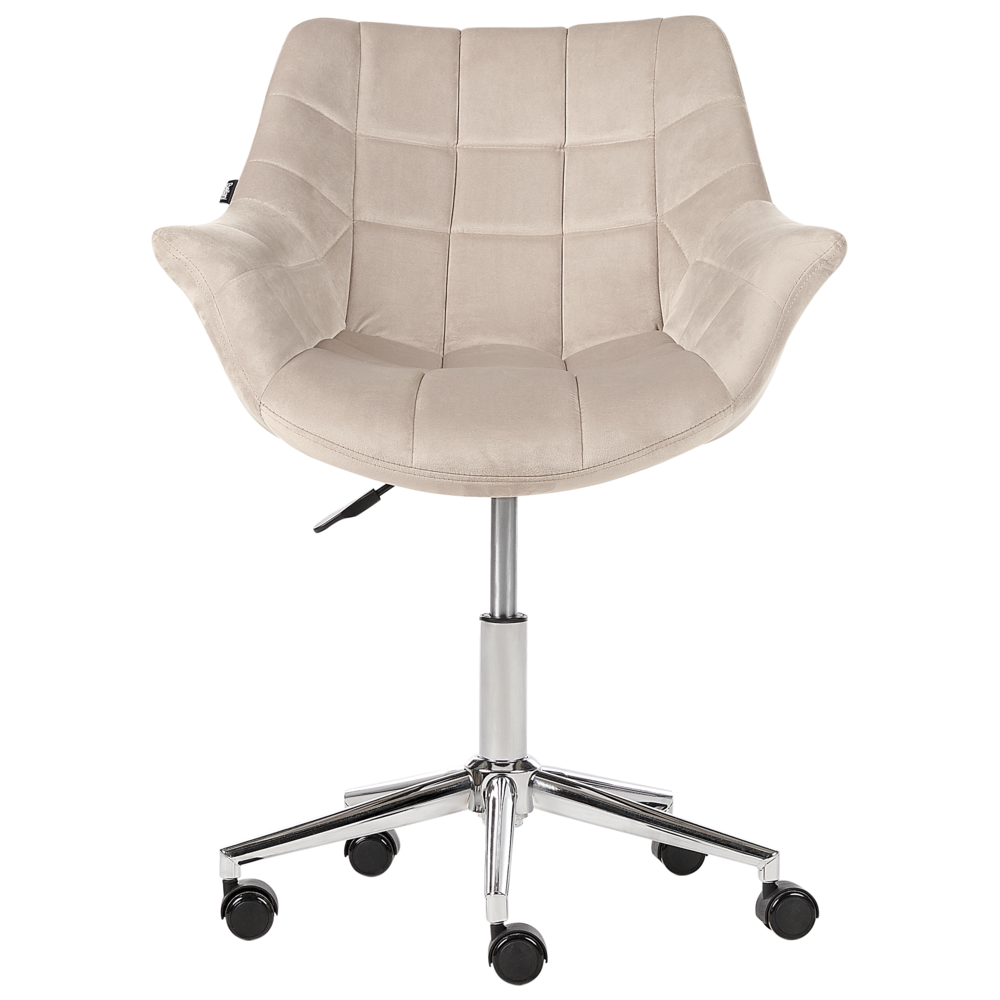 Sedia da ufficio in velluto beige girevole regolabile in altezza stile moderno home office