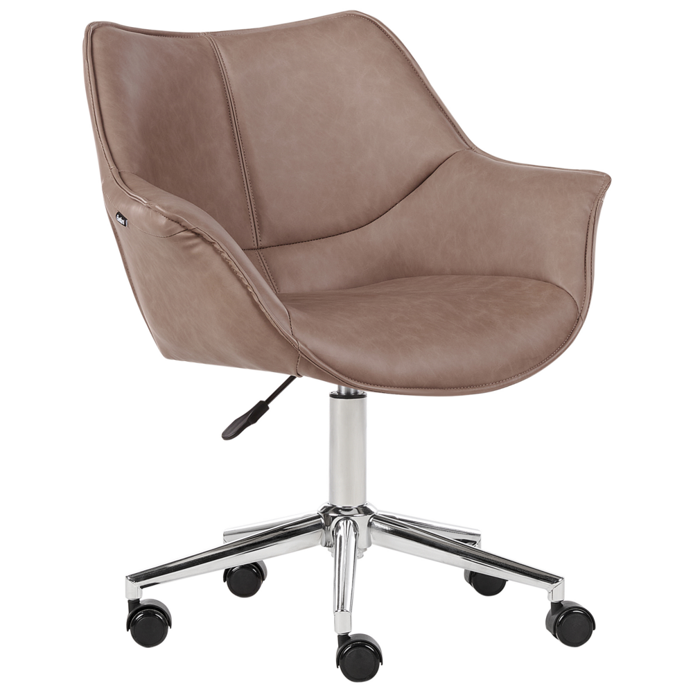Sedia da ufficio in ecopelle marrone chiaro girevole altezza regolabile stile moderno home office