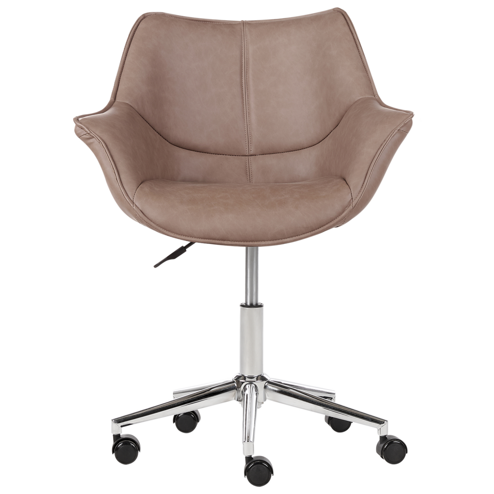 Sedia da ufficio in ecopelle marrone chiaro girevole altezza regolabile stile moderno home office