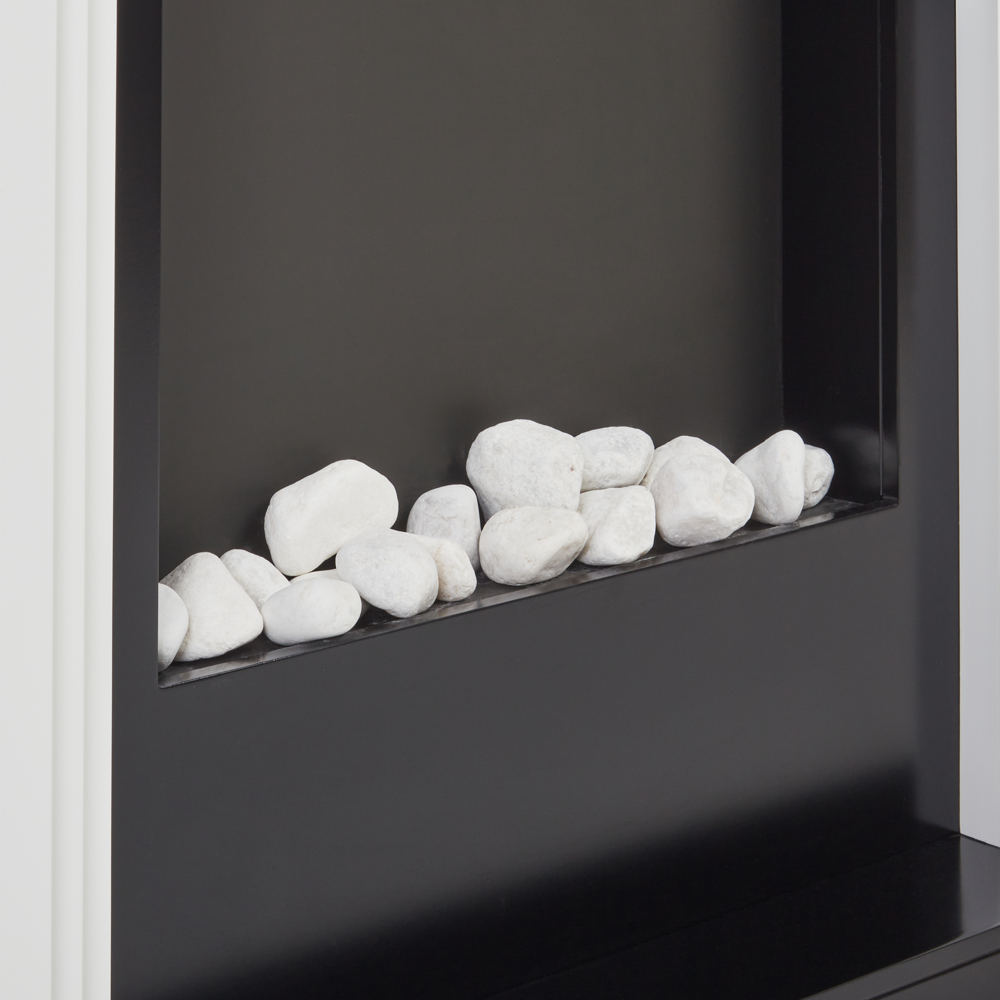 Camino elettrico Riscaldatore Bianco MDF Mantello LED Carboni Ciottoli Fuoco Fiamme con Termostato