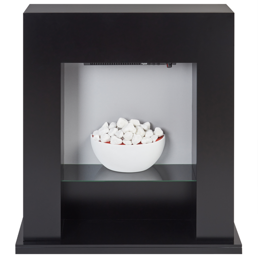 Camino elettrico Riscaldatore nero MDF Mantello LED Carboni Ciottoli Fuoco Fiamme con Termostato