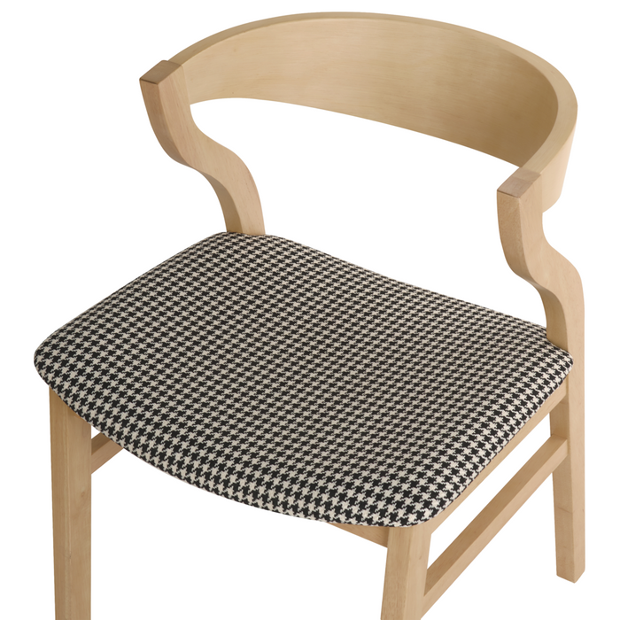 Set di 2 sedie da pranzo in legno chiaro compensato bianco e nero tessuto poliestere pied de poule gambe in legno di gomma stile retrò tradizionale