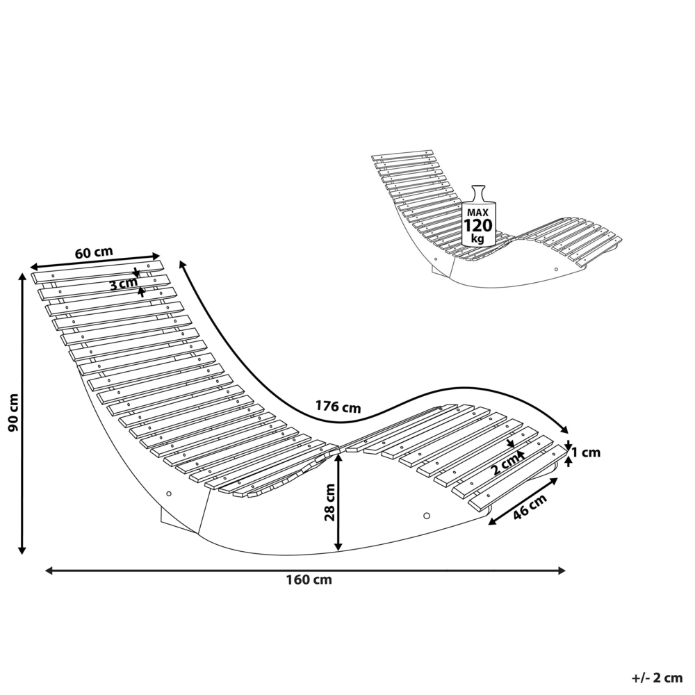 Lettino prendisole in legno di acacia chiaro design a dondolo lettino da giardino a forma curva
