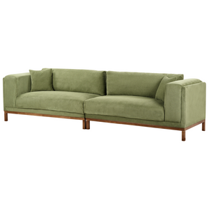 Divano moderno in tessuto di corda verde 4 posti con gambe in legno stile moderno