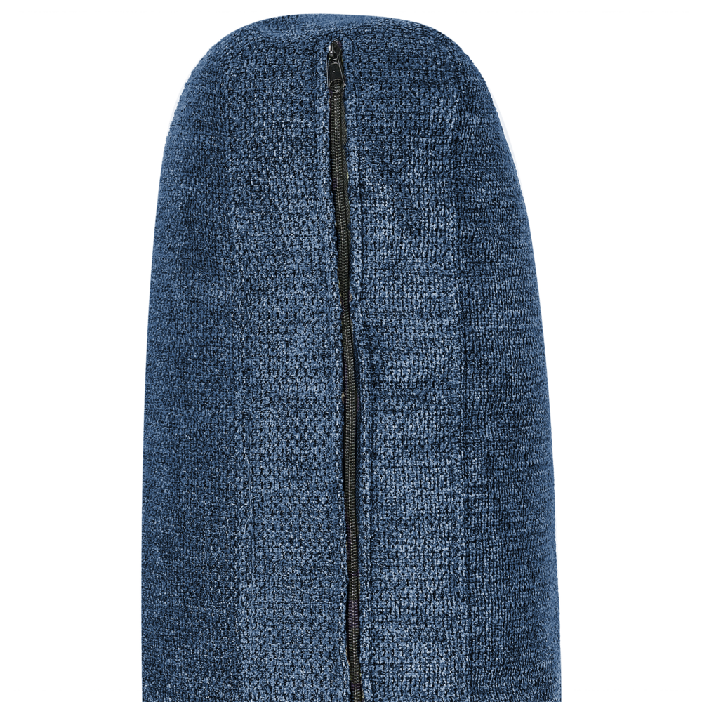 Divano angolare imbottito in tessuto blu lato sinistro imbottito a forma di L con sedile imbottito e trapuntato e cuscini