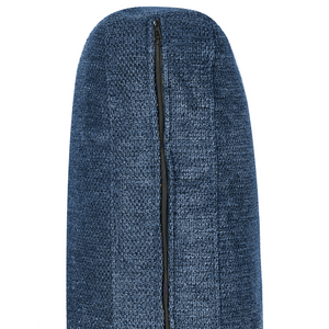 Divano angolare imbottito in tessuto blu lato sinistro imbottito a forma di L con sedile imbottito e trapuntato e cuscini