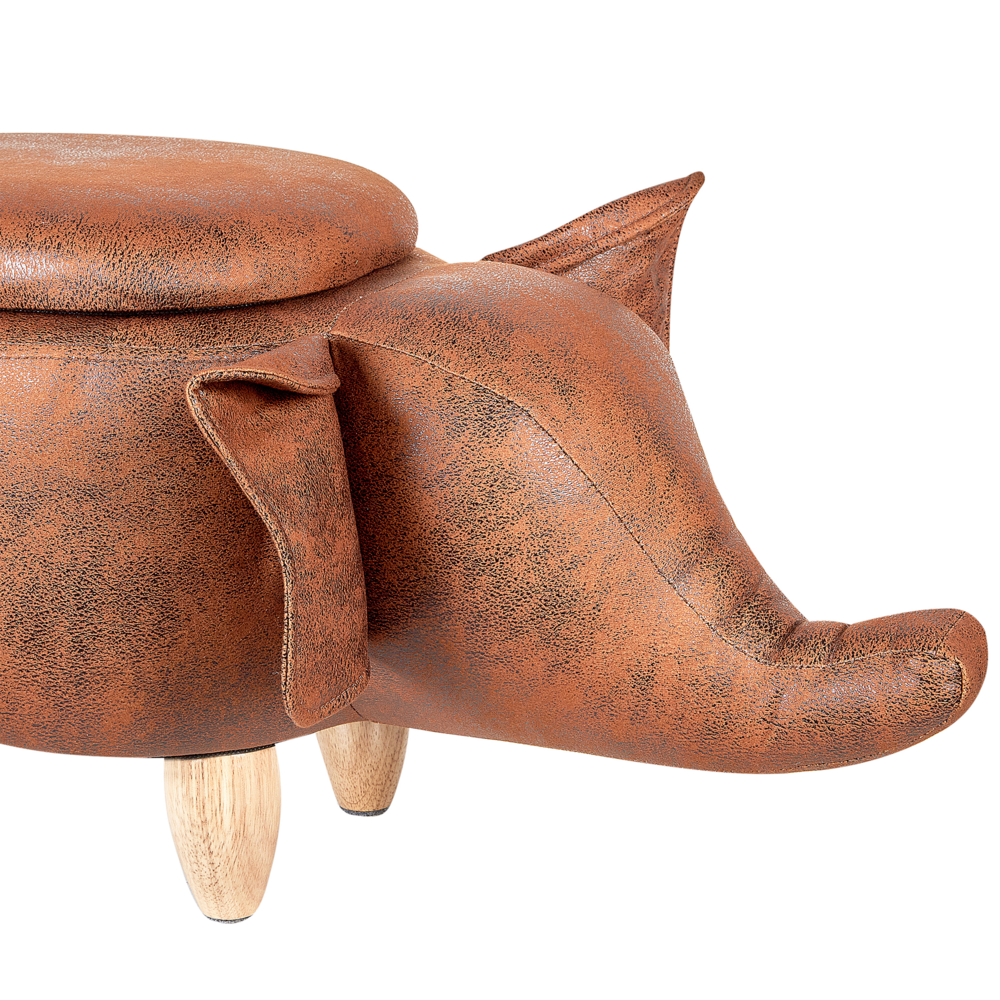 Sgabello per bambini Animale Elefante con contenitore in ecopelle marrone gambe in legno Poggiapiedi per la scuola materna