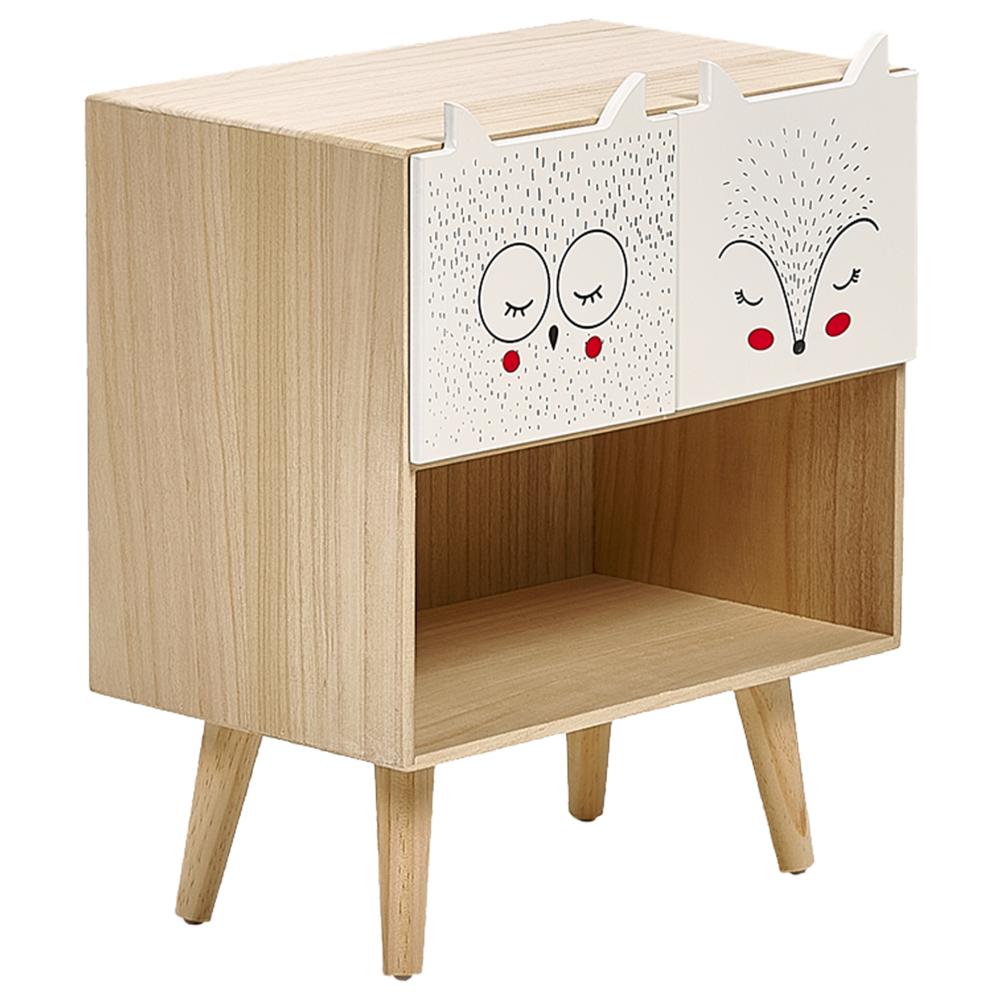 Comodino Legno Chiaro 2 Cassetti Per Bambini Tema Animale