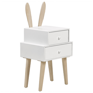 Comodino Comodino in legno chiaro 2 cassetti per bambini tema animali con orecchie