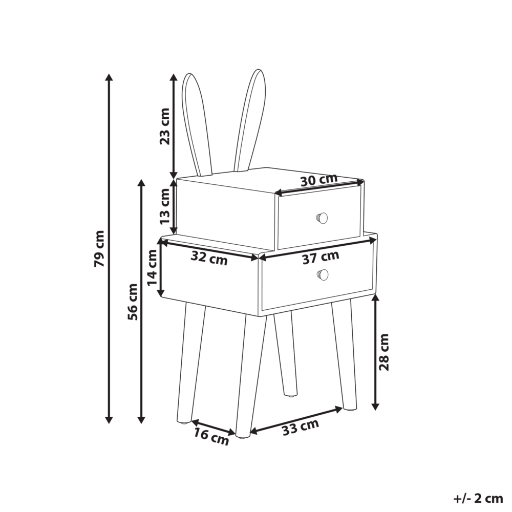 Comodino Comodino in legno chiaro 2 cassetti per bambini tema animali con orecchie