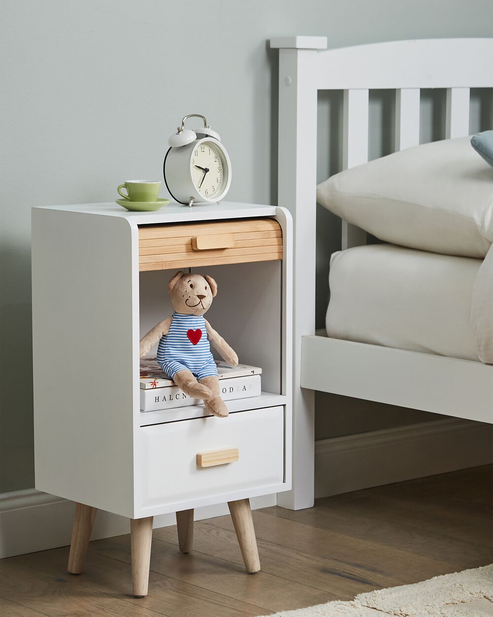 Comodino Bianco Legno Chiaro 1 Cassetto Per Bambini