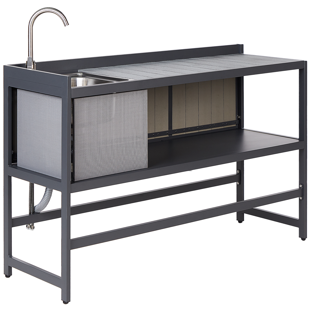 Set cucina da esterno 3 elementi in acciaio grigio 2 armadietti portaoggetti e lavello leva cucino da esterno