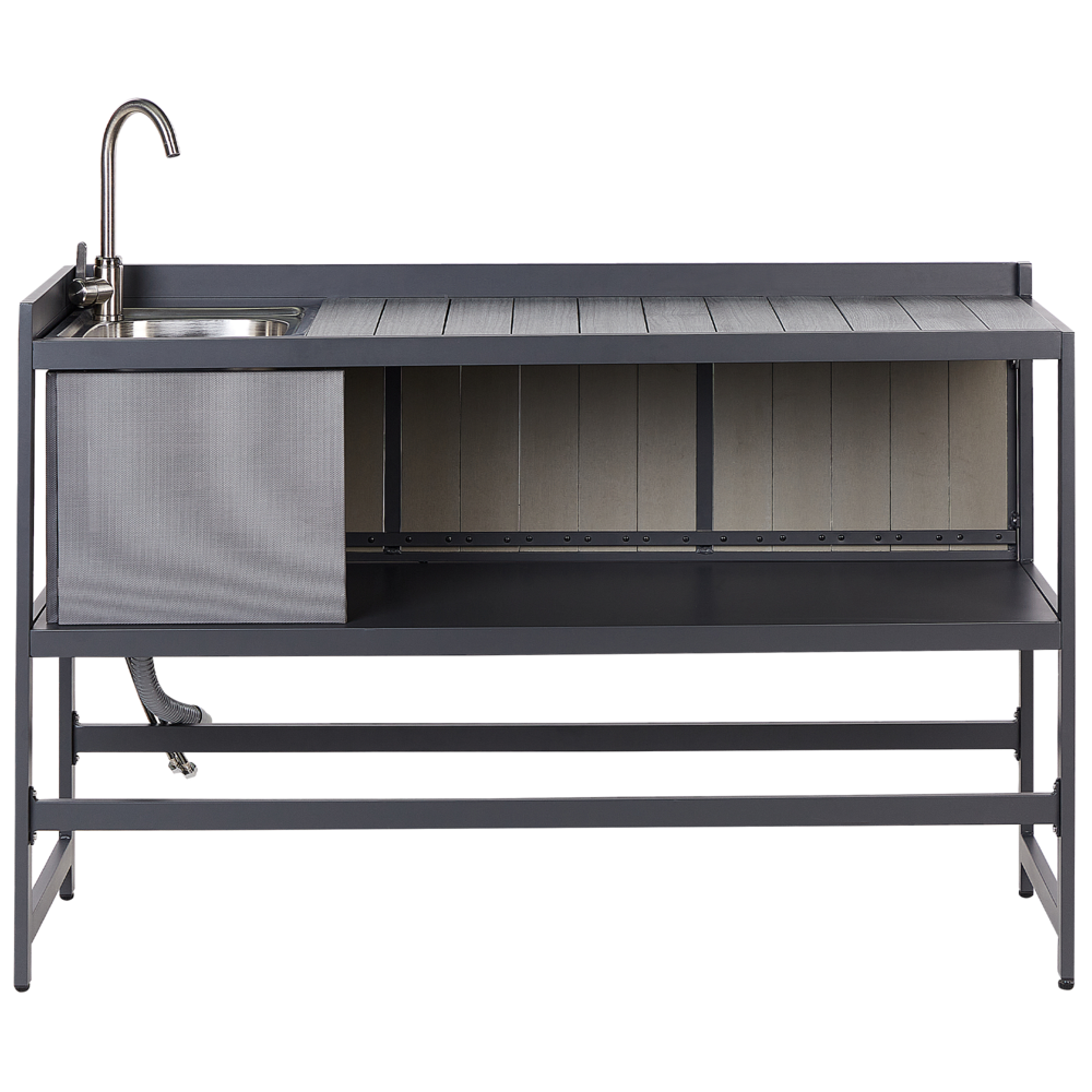 Set cucina da esterno 3 elementi in acciaio grigio 2 armadietti portaoggetti e lavello leva cucino da esterno