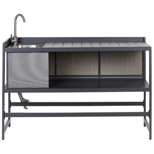 Set cucina da esterno 3 elementi in acciaio grigio 2 armadietti portaoggetti e lavello leva cucino da esterno