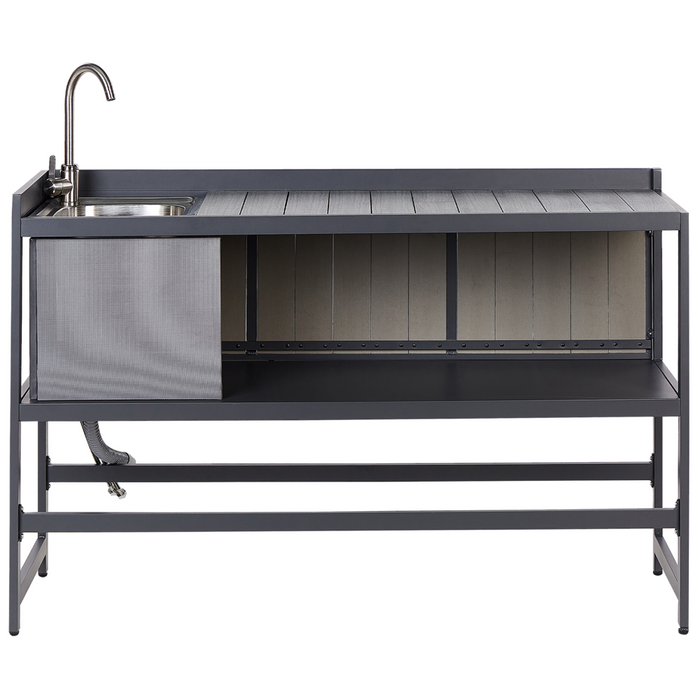 Set cucina da esterno 3 elementi in acciaio grigio 2 armadietti portaoggetti e lavello leva cucino da esterno