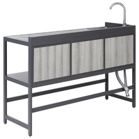 Set cucina da esterno 3 elementi in acciaio grigio 2 armadietti portaoggetti e lavello leva cucino da esterno